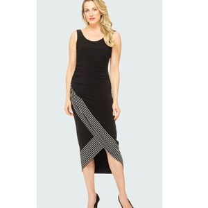 NWT-Joseph Ribkoff Sleeveless Long Stripes Dress Midi Dress w/ Side Ruching